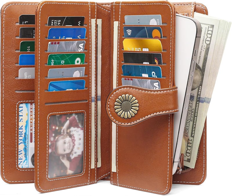 SENDEFN Wallets for Women Leather Credit Card Holder with RFID Blocking Large Capacity Wristlet | with RFID Blocking, Large Capacity, Wristlet, with RFID Blocking, Large Capacity, Wristlet - Image 5